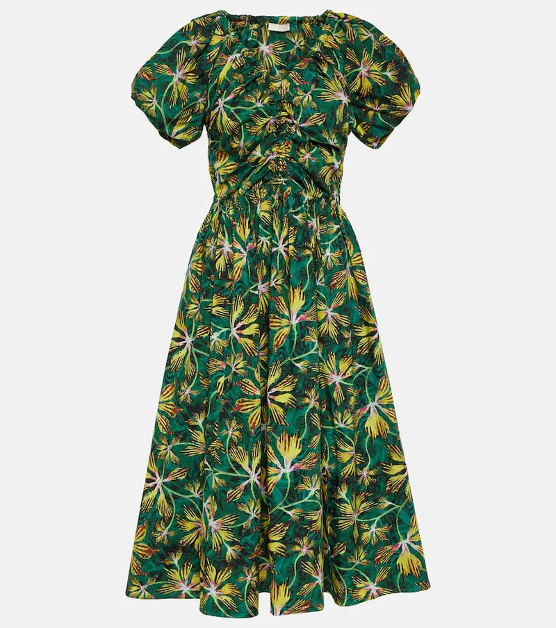 Ulla Johnson Cecile floral cotton poplin midi dress | LYBSTORE