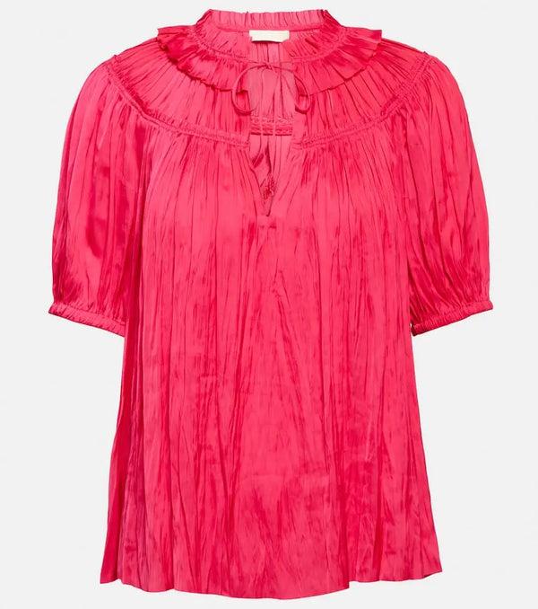 Ulla Johnson Eleni plissé satin top | LYBSTORE