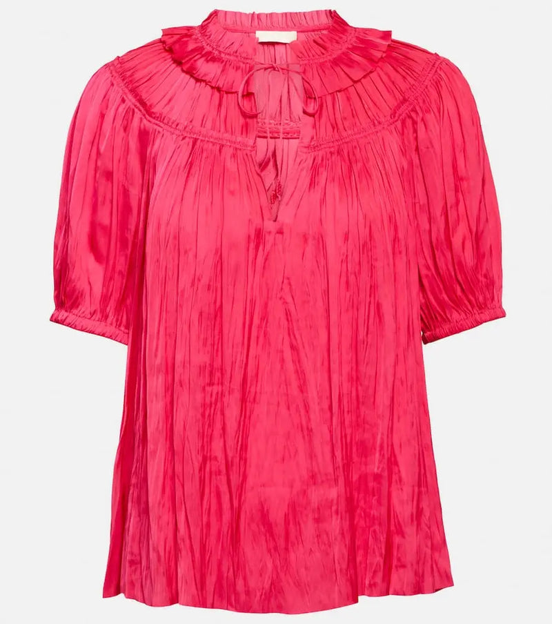 Ulla Johnson Eleni plissé satin top | LYBSTORE