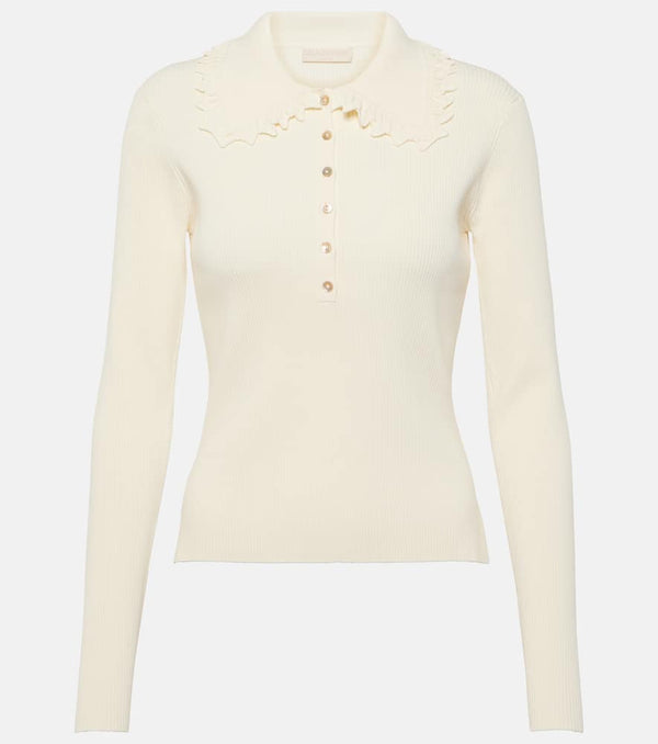 Ulla Johnson Liese ruffled ribbed-knit polo sweater