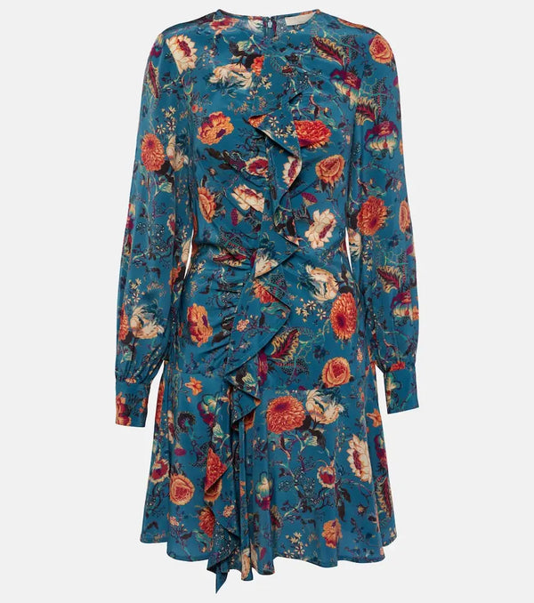 Ulla Johnson Salima ruffled floral silk minidress | LYBSTORE