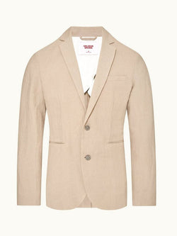 Ullock Linen - 007 Taupe Unstructured Two-Button Linen Blazer