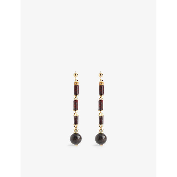 Womens V By Laura Vann Column 18ct yellow gold-plated vermeil sterling-silver, bloodstone and topaz drop earrings