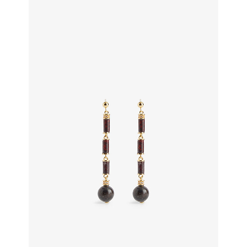 Womens V By Laura Vann Column 18ct yellow gold-plated vermeil sterling-silver, bloodstone and topaz drop earrings