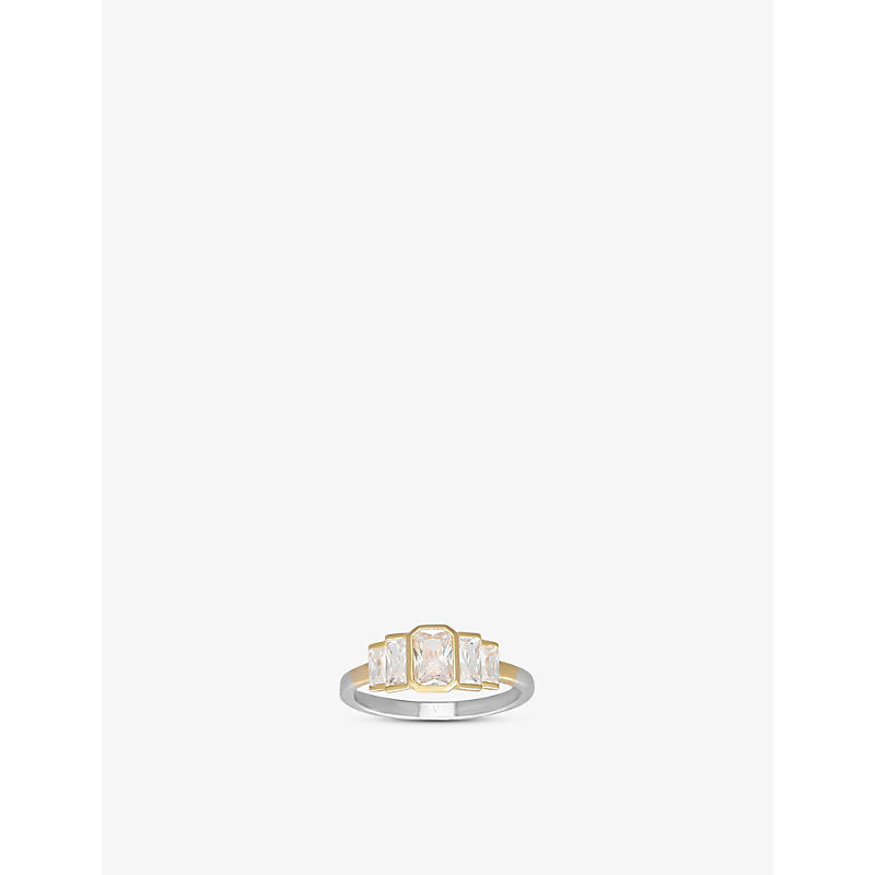 Womens V By Laura Vann Isla rhodium and 18ct yellow gold-plated recycled sterling-silver and cubic zirconia ring