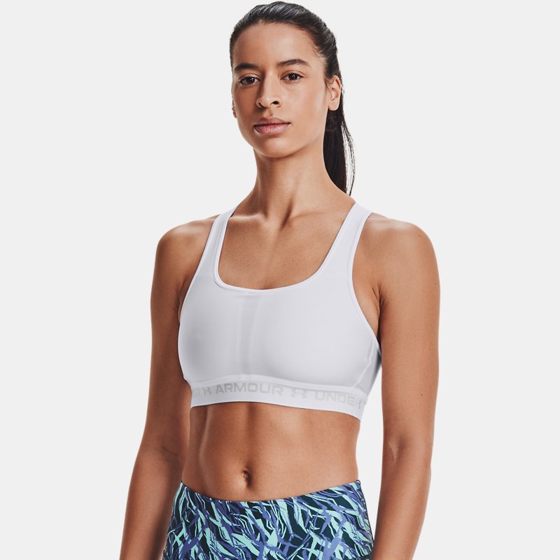 Armour® Mid Crossback Sports Bra White Halo Gray