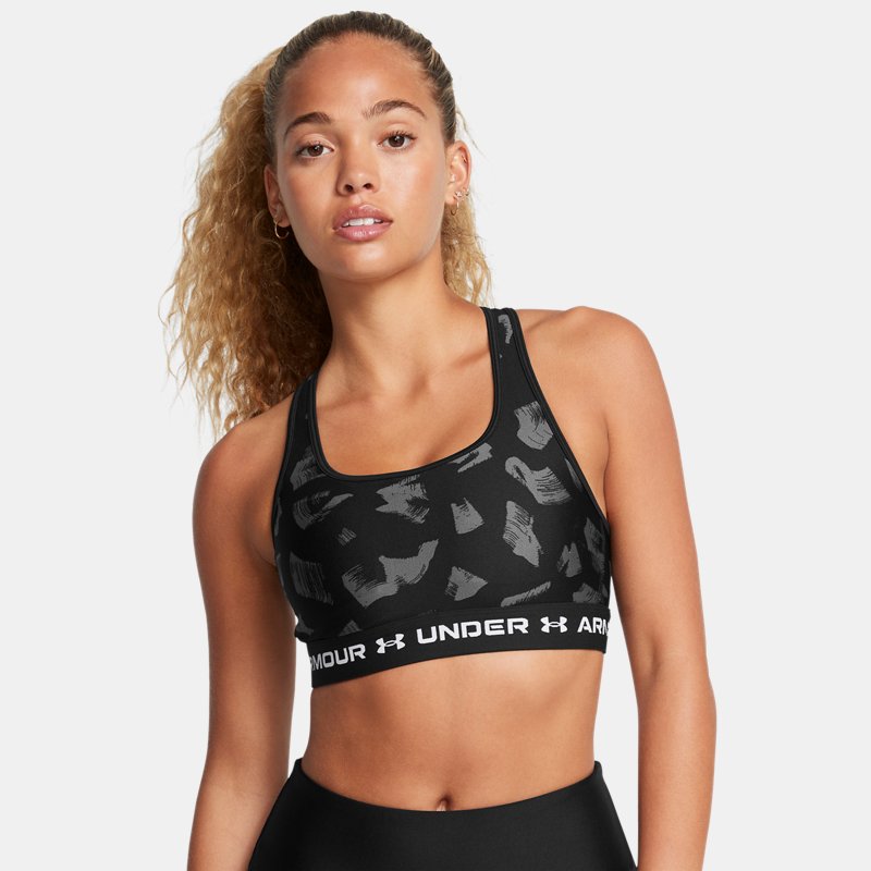 Armour® Mid Crossback Printed Sports Bra Black Anthracite White