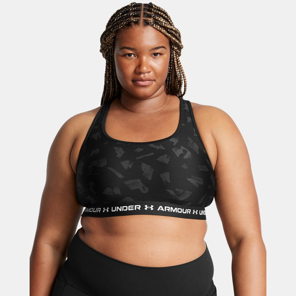 Under Armour Armour® Mid Crossback Print Sports Bra Black Anthracite White