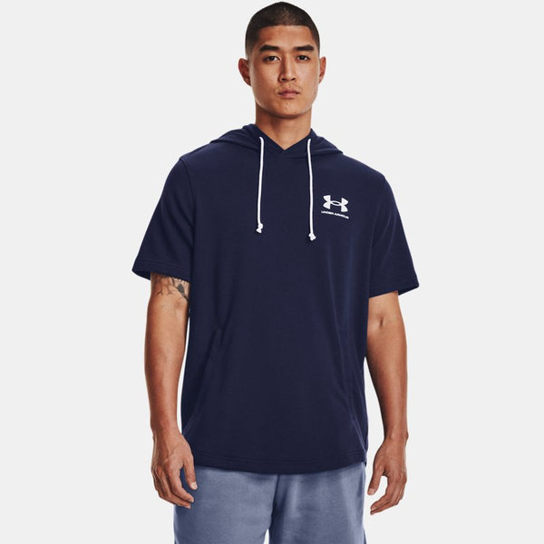 Under Armour Rival Terry Short Sleeve Hoodie Midnight Navy Onyx White