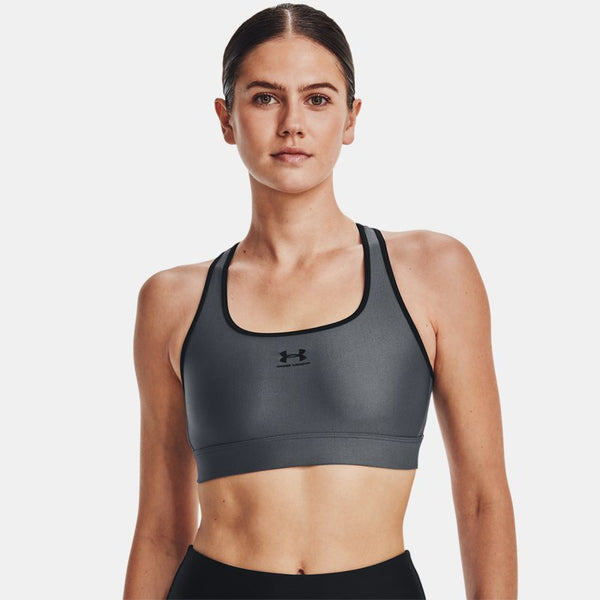 Under Armour HeatGear® Mid Padless Sports Bra Pitch Gray Black Black