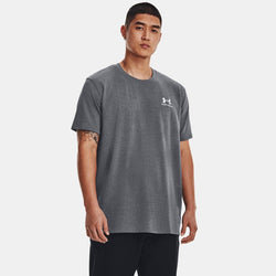 Under Armour Logo Embroidered Heavyweight Short Sleeve Pitch Gray Medium Heather White