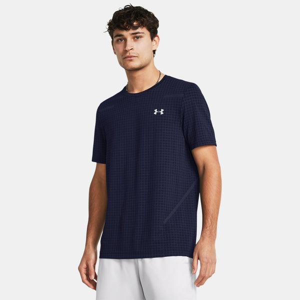 Under Armour Seamless Grid Short Sleeve Midnight Navy Mod Gray