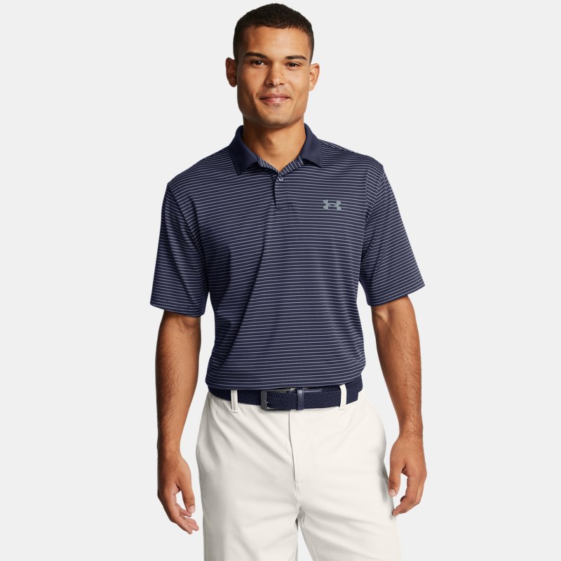 Under Armour Matchplay Stripe Polo Midnight Navy Flare Orange Pitch Gray