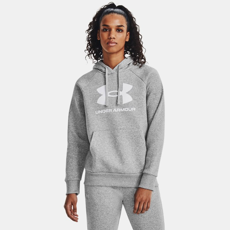 Under Armour Rival Fleece Big Logo Hoodie Mod Gray Light Heather White