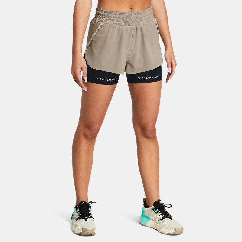 Project Rock Flex Woven Leg Day Shorts Timberwolf Taupe Black Silt