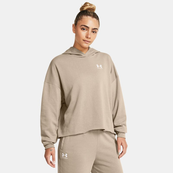 Under Armour Rival Terry Oversized Hoodie Timberwolf Taupe White