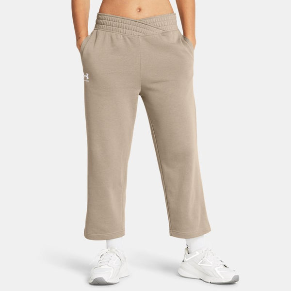 Under Armour Rival Terry Wide Leg Crop Pants Timberwolf Taupe White