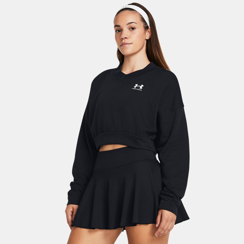 Under Armour Rival Terry Oversized Crop Crew Black White