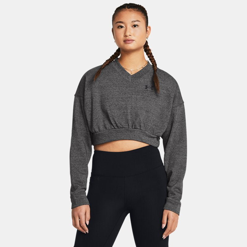 Under Armour Rival Terry Oversized Crop Crew Castlerock Full Heather Black