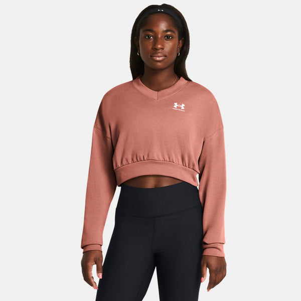 Under Armour Rival Terry Oversized Crop Crew Canyon Pink White