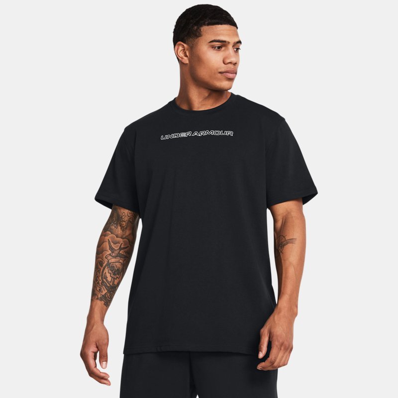 Under Armour Heavyweight Logo Overlay Embroidered Short Sleeve Black White