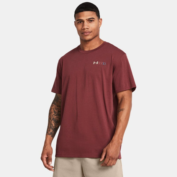 Under Armour Heavyweight Left Chest Logo Repeat Short Sleeve Cinna Red Silt