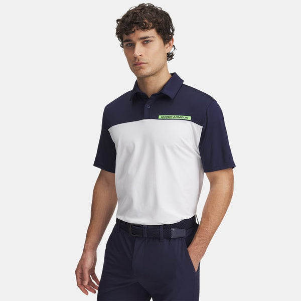 Under Armour Tee To Green Color Block Polo Midnight Navy White Cyber Green