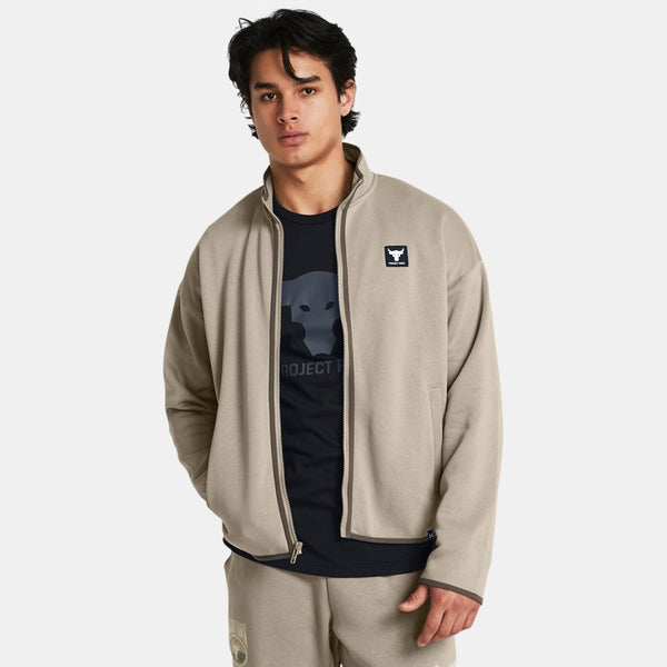 Project Rock Essential Fleece Full-Zip Timberwolf Taupe Black