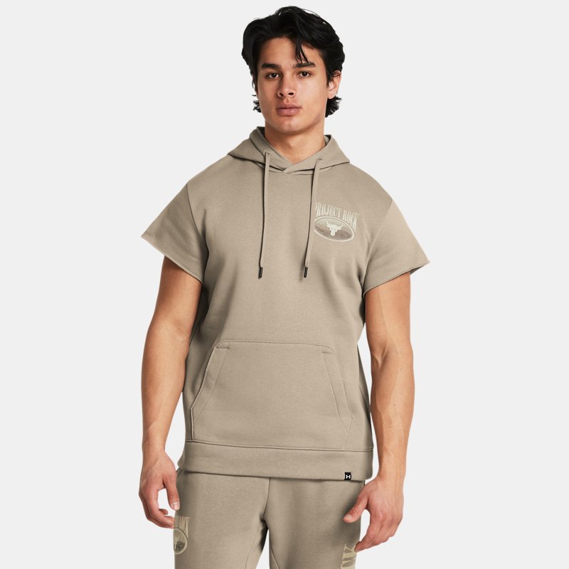 Project Rock Essential Fleece Short Sleeve Hoodie Timberwolf Taupe Silt Black