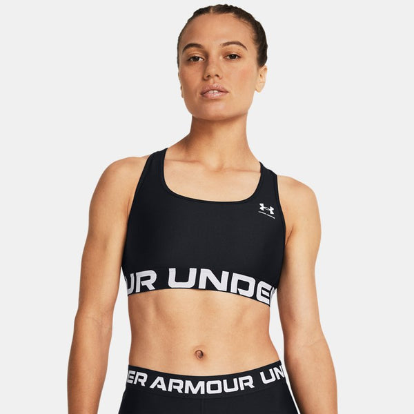 Under Armour HeatGear® Armour Mid Branded Sports Bra Black White