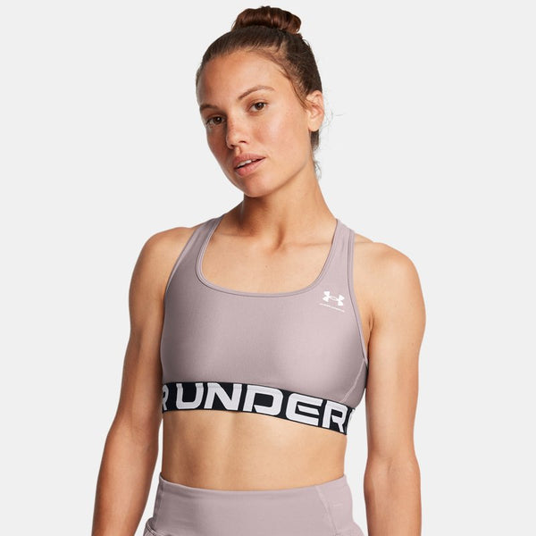 Under Armour HeatGear® Armour Mid Branded Sports Bra Tetra Gray White