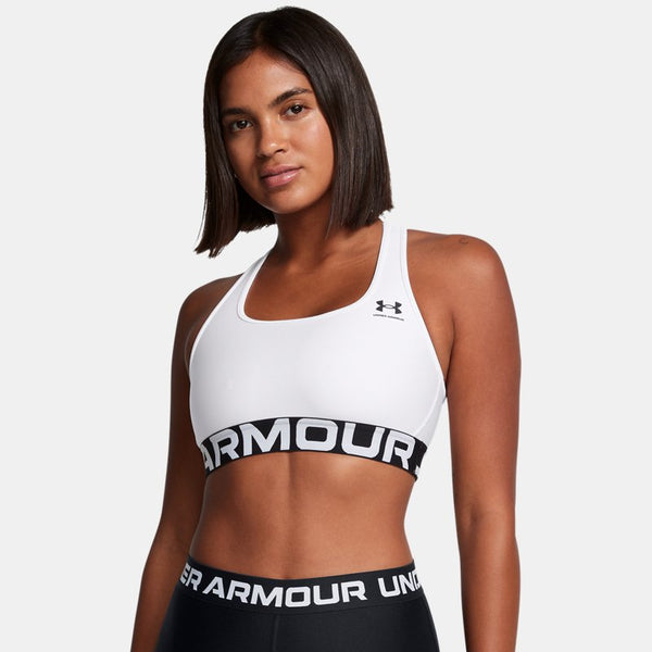 Under Armour HeatGear® Armour Mid Branded Sports Bra White Black