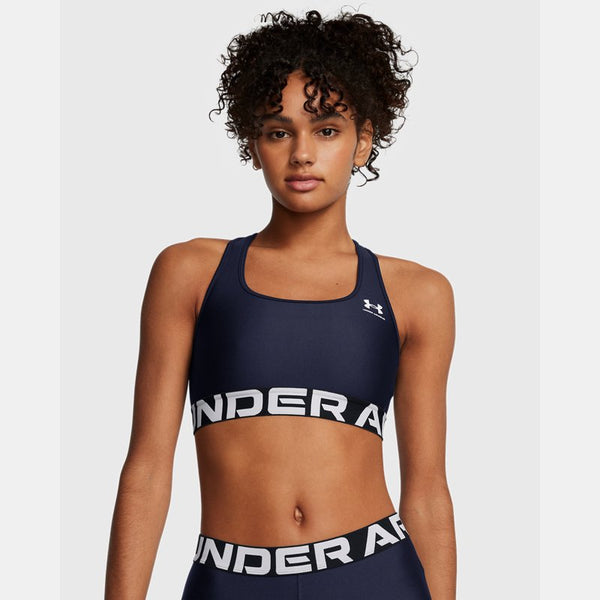 Under Armour HeatGear® Armour Mid Branded Sports Bra Midnight Navy White