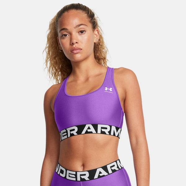 Under Armour HeatGear® Armour Mid Branded Sports Bra Lavish White