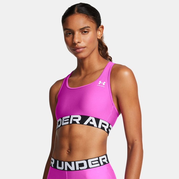 Under Armour HeatGear® Armour Mid Branded Sports Bra Vivid Magenta White