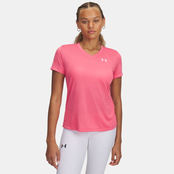 Under Armour Tech™ V-Neck Short Sleeve Super Pink White