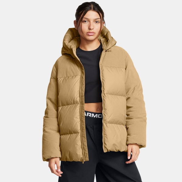 Under Armour Limitless Down Corduroy Oversized Puffer Jacket Camel