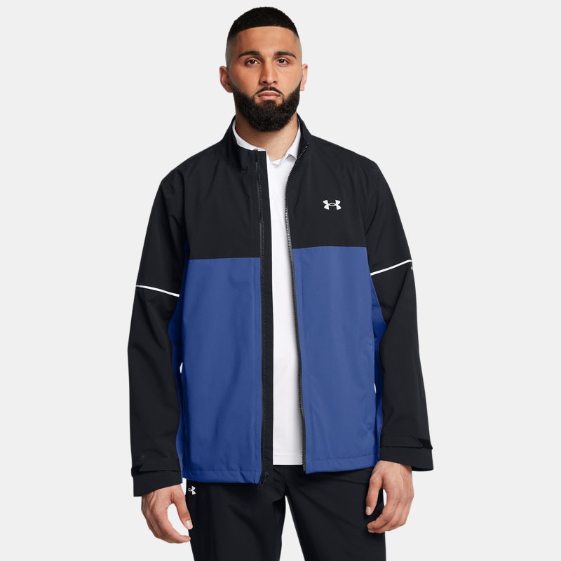 Under Armour Drive Rain Jacket Black Tech Blue Metallic Silver