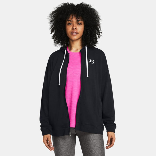 Under Armour Rival Terry Oversized Full-Zip Hoodie Black White