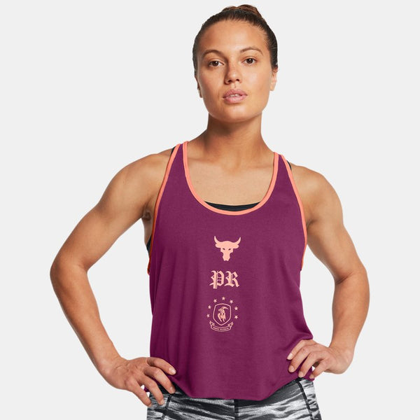 Under Armour Project Rock Badge Of Honor Tank Purple Gemini Flare Orange