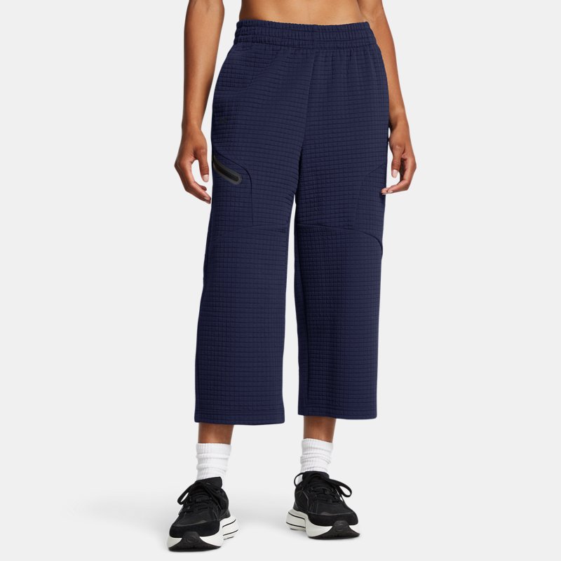 Under Armour Unstoppable Fleece Grid Wide Leg Crop Pants Midnight Navy Black