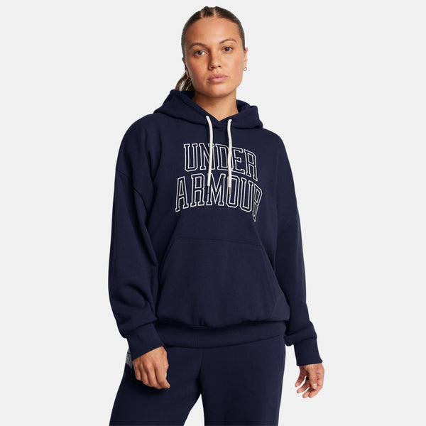 Under Armour Icon Heavyweight Terry Oversized Hoodie Midnight Navy Summit White