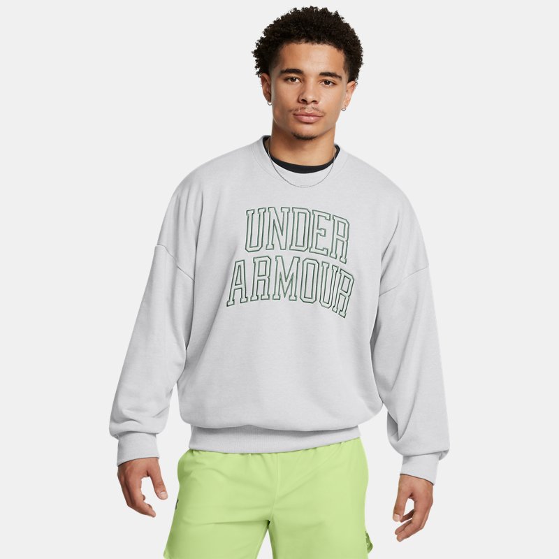 Under Armour Icon Heavyweight Terry Oversized Crew Mod Gray Light Heather Forest Green