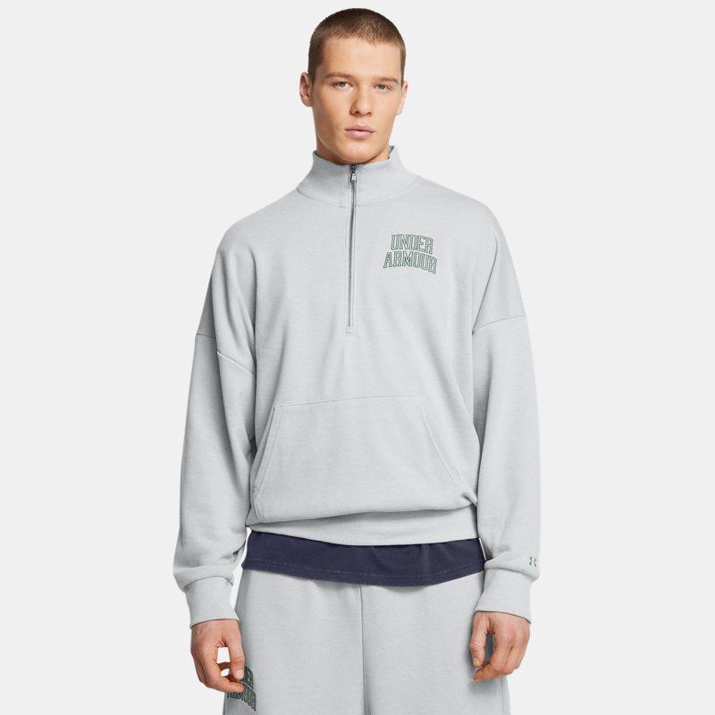 Under Armour Icon Heavyweight Terry Oversized ½ Zip Mod Gray Light Heather Forest Green