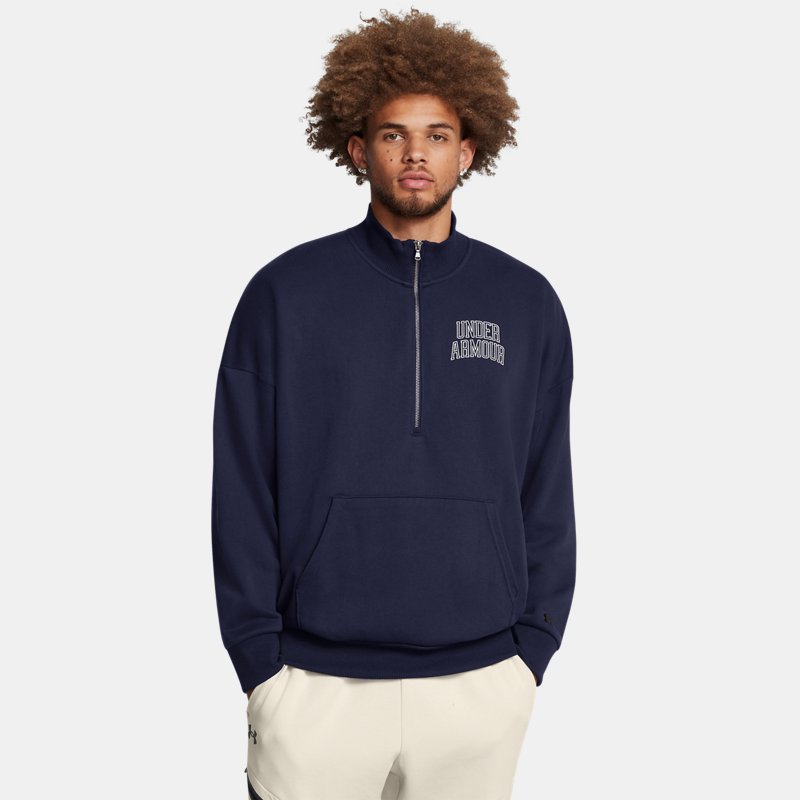 Under Armour Icon Heavyweight Terry Oversized ½ Zip Midnight Navy Summit White