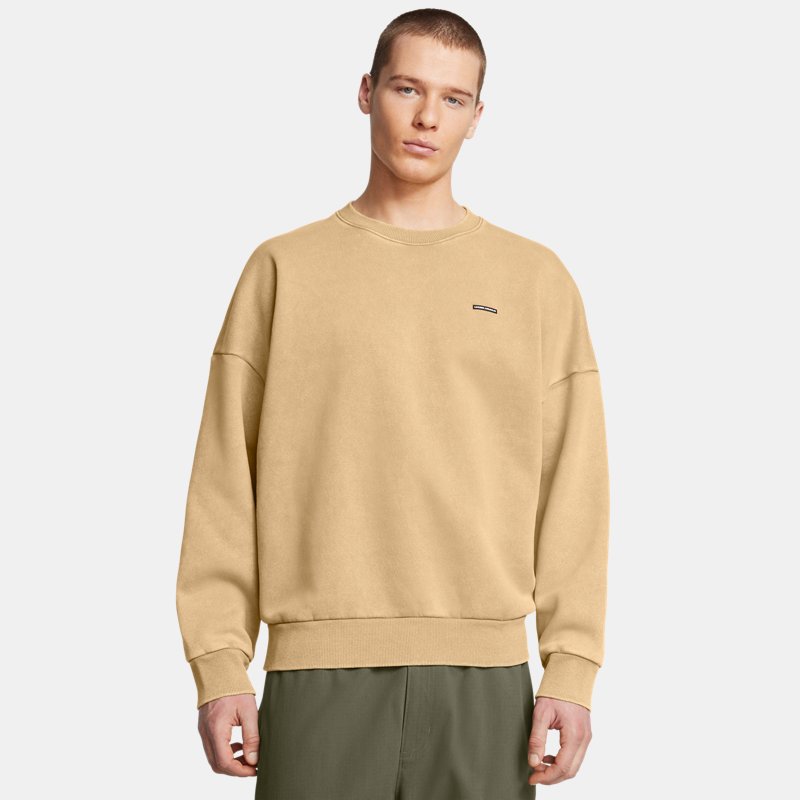 Under Armour Icon Heavyweight Fleece Wash Oversized Crew Camel White