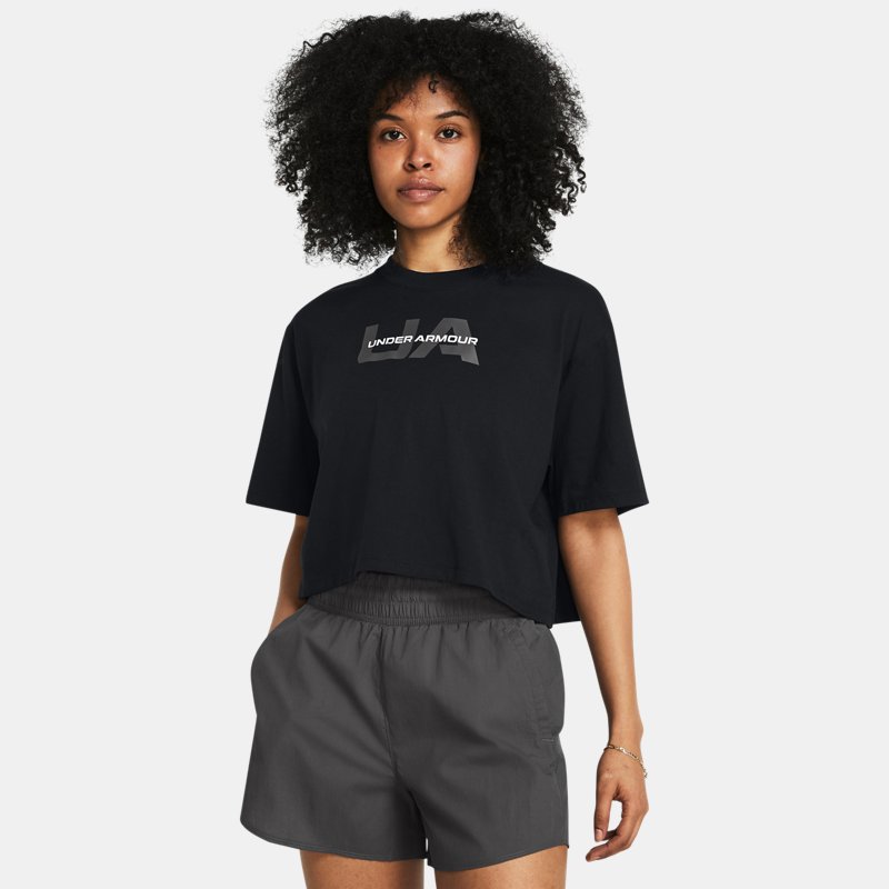 Under Armour Boxy Crop Branded Short Sleeve Black Castlerock