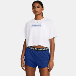 Under Armour Boxy Crop Branded Short Sleeve White Nimbus Blue