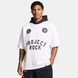 Project Rock Icon Fleece Badge Of Honor Short Sleeve Hoodie White Black