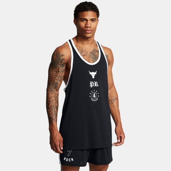 Under Armour Project Rock Badge Of Honor Racer Tank Black White